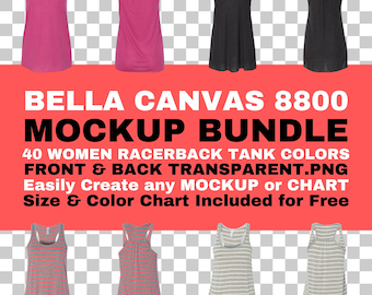 Bella Canvas 8800 Mockup Bundle Womens Flowy Racerback Tank Front Back PNG Transparent Background All Color BC8800 Size Color Chart Included