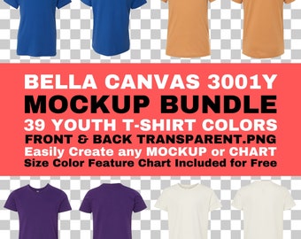 Bella Canvas 3001Y Youth Tee Mockup Bundle: Front & Back (PNG, Digital Download)