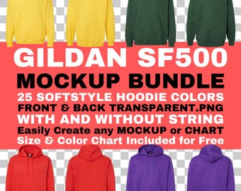 Gildan SF500 Hoodie Mockup Bundle: Front & Back PNG (Digital Download)