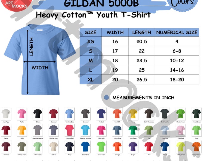Gildan 500B Gildan Youth Jersey Color Chart // Etsy Color Chart