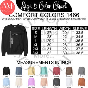 Comfort Colors 1466 Chart Bundle: Size and Color Guide (Instant Download, Non-Editable PNGs)