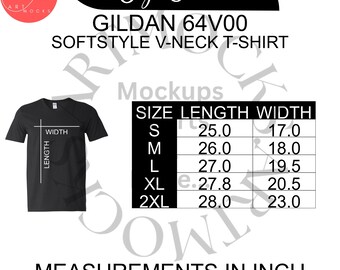 Gildan 64V00 Size Chart Bundle: Softstyle V-neck T-shirt (instant