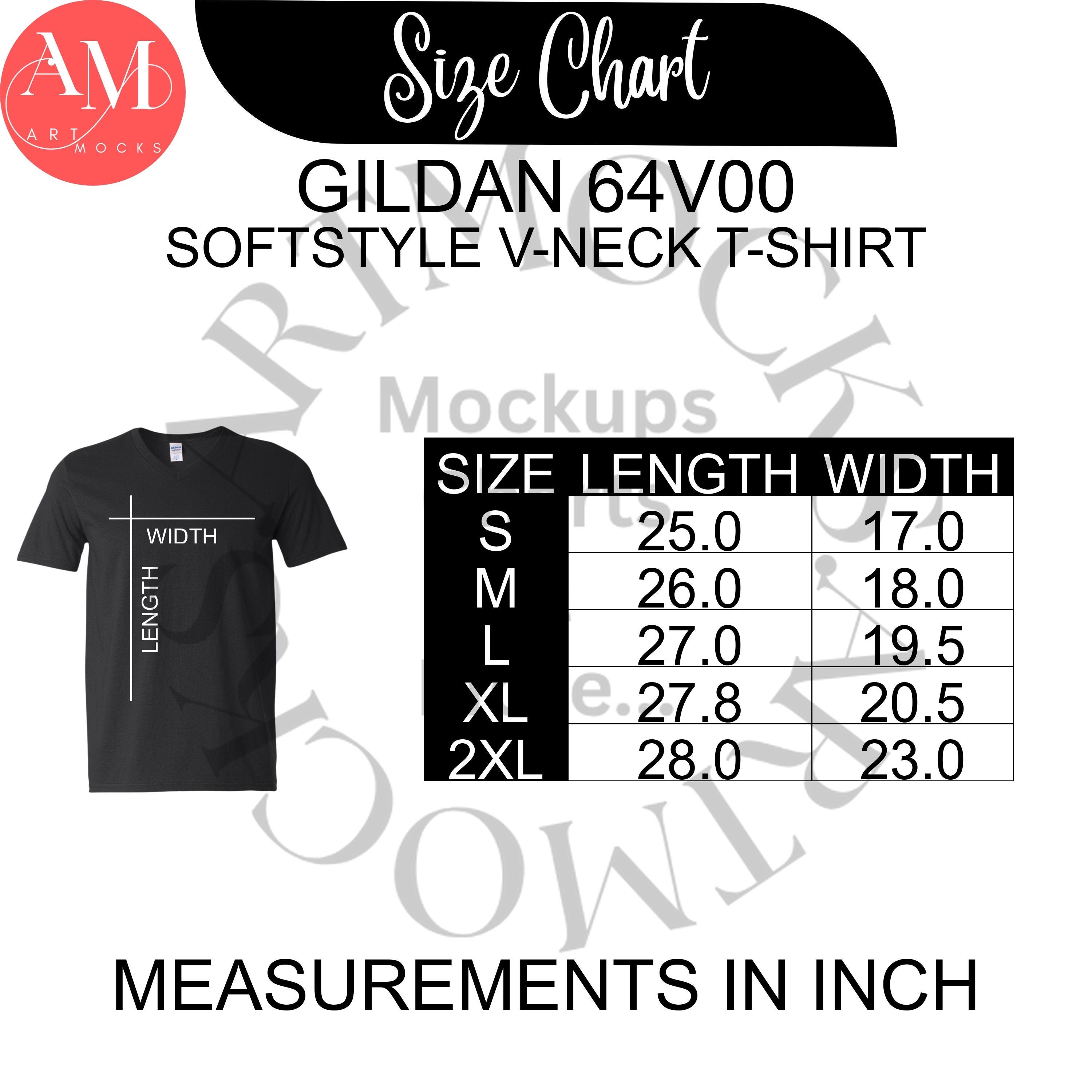 Gildan 64V00 Size Chart Bundle: Softstyle V-neck T-shirt (instant