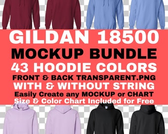 Gildan 18500 Hoodie Mockup Bundle: 43 Colors (PNG Transparent) (Digital Download)