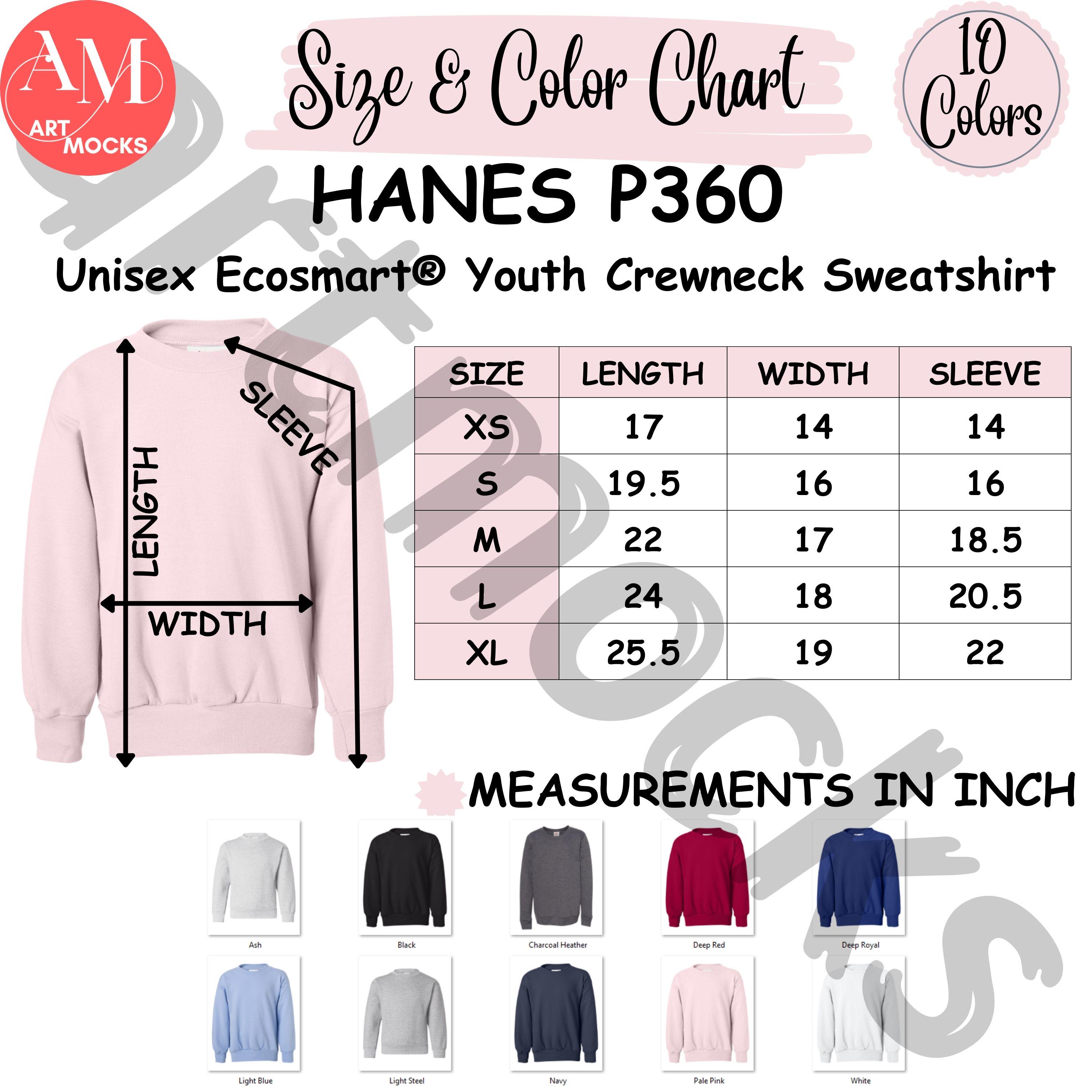 Hanes P360 Chart Bundle Youth Crewneck Sweatshirt Size and Color
