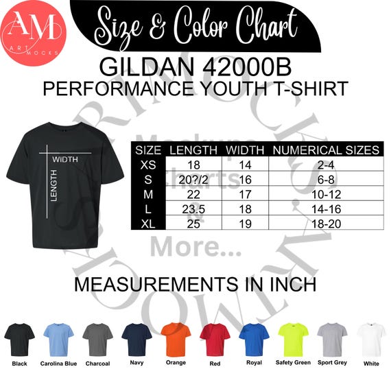Gildan 42000B Youth T-shirt Size Chart Bundle (instant Download