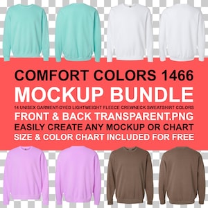 Comfort Colors 1466 Mockup Bundle: Crewneck Sweatshirt, Size Color Chart (PNG Instant Download)
