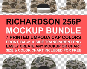 Richardson 256P Printed Umpqua Cap Mockup Bundle: Front, Back & Side (PNG Digital Download)