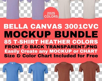 Bella Canvas 3001CVC Mockup Bundle: Unisex Tee, Front & Back (PNG Transparent) (Instant Download)