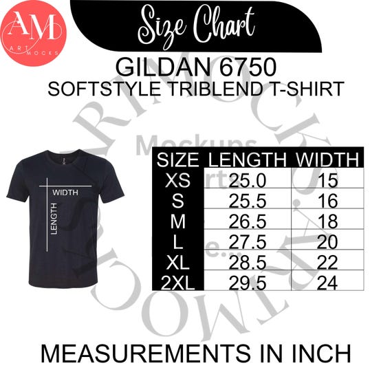 Gildan 6750 Triblend T-shirt Size Chart Bundle (instant Download
