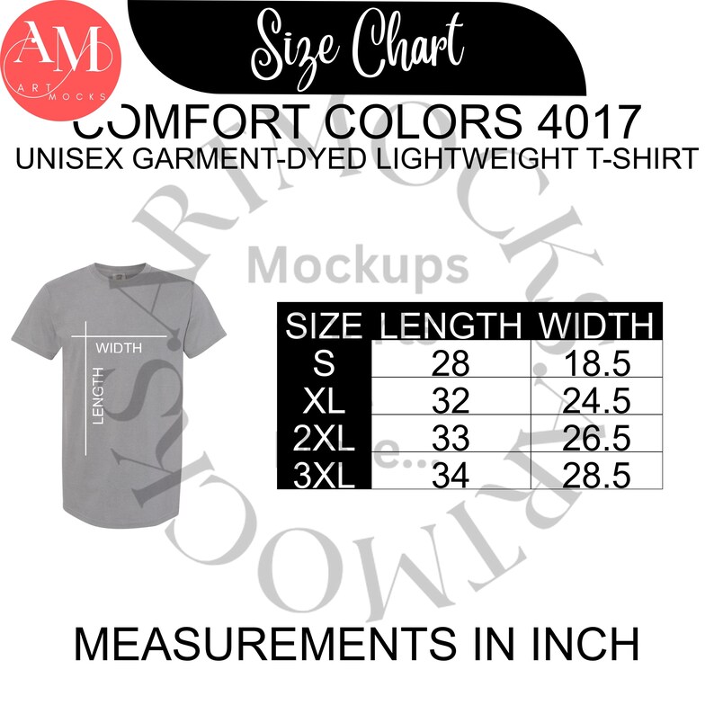 Comfort Colors 4017 Chart Bundle: T-shirt Size and Color (PNG Digital ...