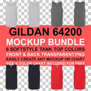Gildan 64200 Tank Top Mockup Bundle: Front & Back, Color Chart (PNG Digital Download)