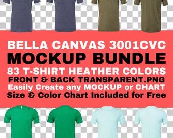 Bella Canvas 3001 CVC T-Shirt Mockup Bundle: Heather Colors (PNG Digital Download)