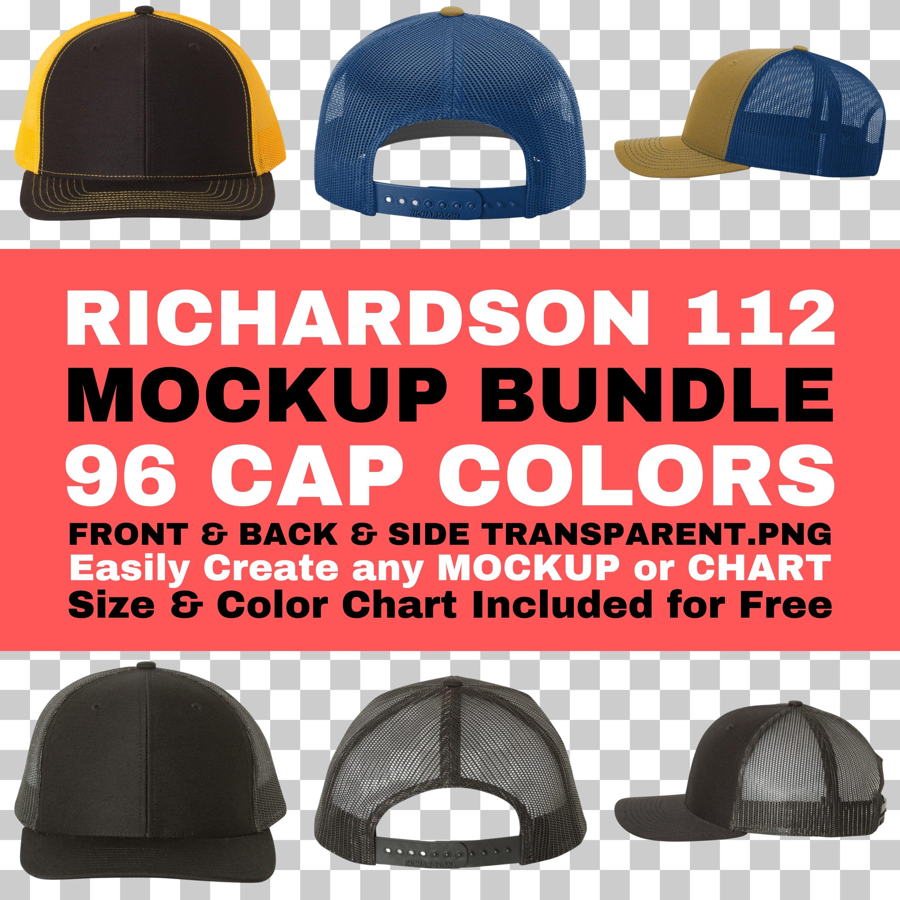 Richardson 112 Cap Mockup Bundle: Front Back Side PNG (Instant Download)