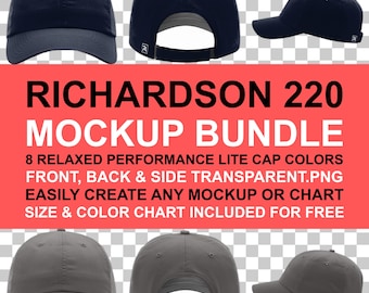 Richardson 220 Mockup Bundle: Front, Back, Side Views + Color Chart (PNG Download)