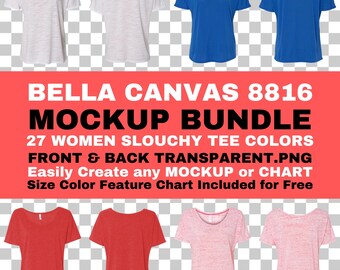 Bella Canvas 8816 Slouchy Tee Mockup Bundle: Front & Back (PNG, Size Charts)