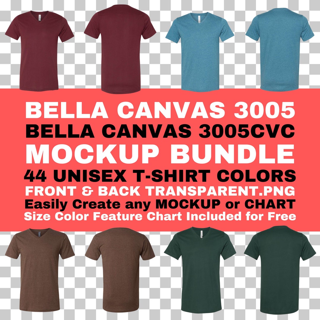Bella Canvas 3005 and 3005CVC Mockup Bundle Unisex V-neck Tee Front ...