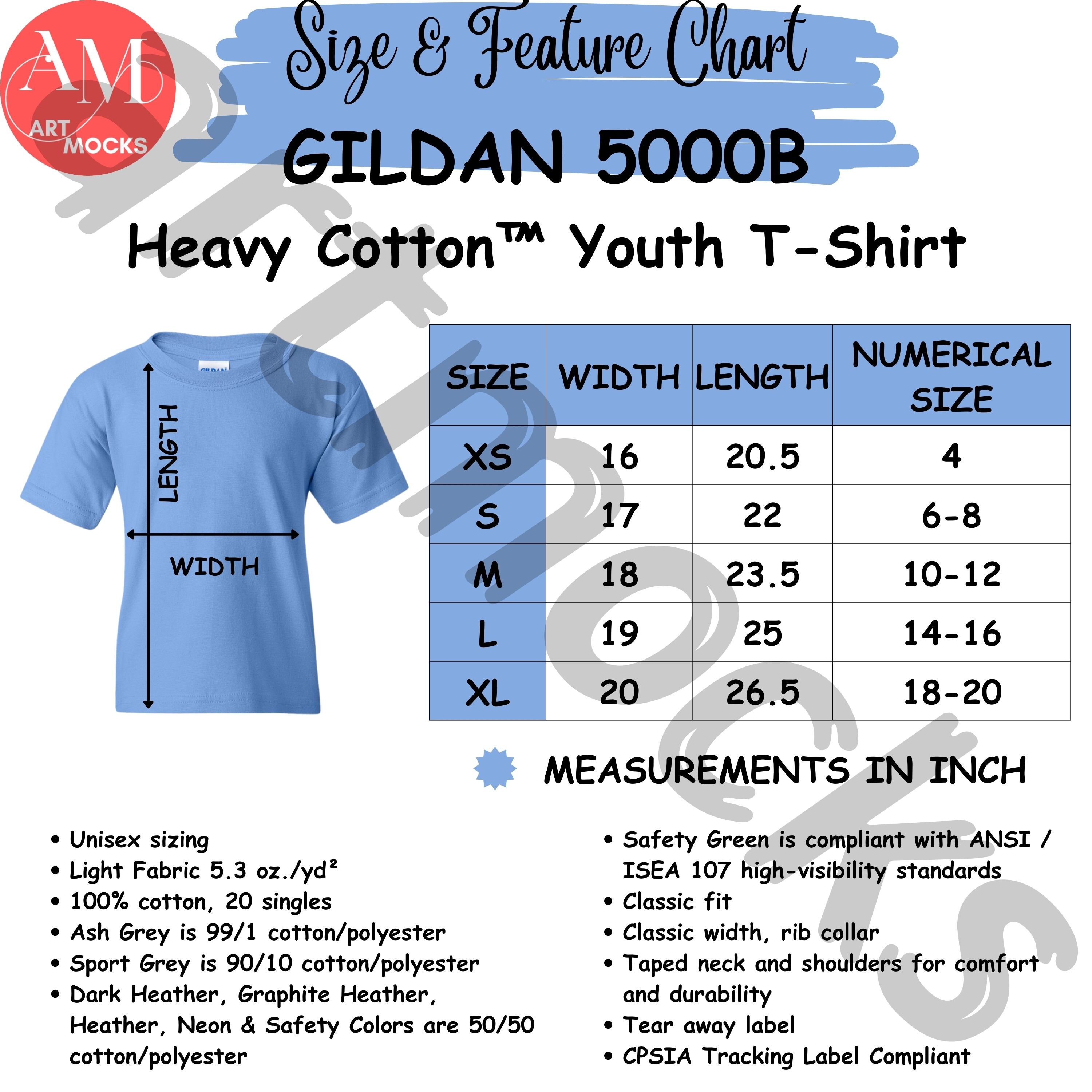 Gildan 5000B Youth T-shirt Size Chart (digital Download) - Etsy
