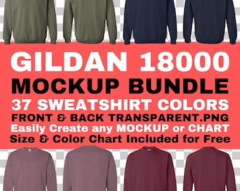 Zestaw makiet bluzy Gildan 18000: przód i tył w formacie PNG (pobranie cyfrowe)