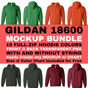 Gildan 18600 Full Zip Hoodie Mockup Bundle (Digital Download)