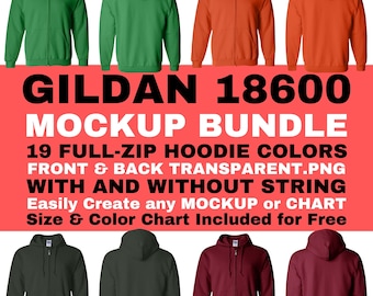 Gildan 18600 Full Zip Hoodie Mockup Bundle (Digital Download)