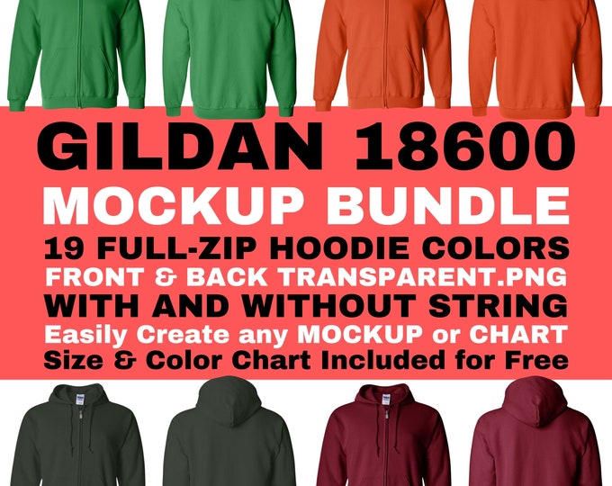 Editable Gildan 18600 Color Chart, 18600 Mockup, Gildan Zip Hoodie ...