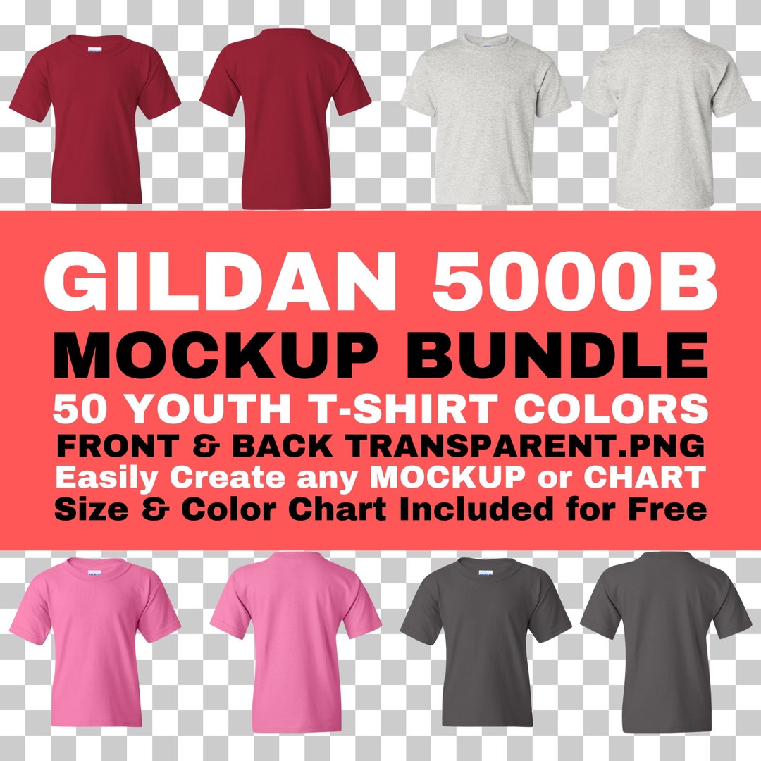 Gildan 5000B Youth T-shirt Mockup Bundle: Front & Back (PNG Digital ...