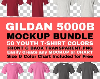Gildan 5000B Youth T-shirt Mockup Bundle: Front & Back (PNG Digital Download)