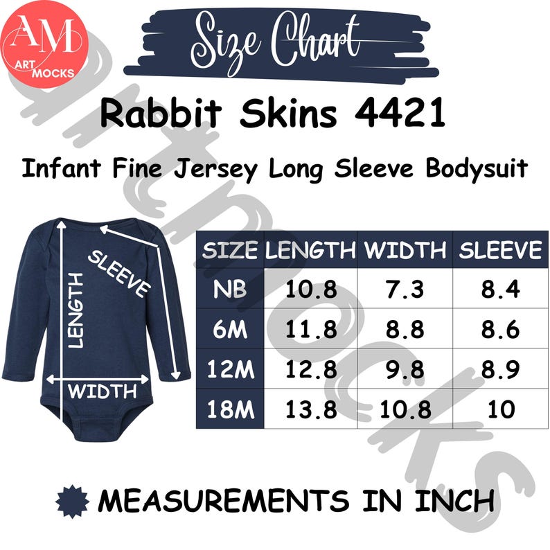 Rabbit Skins 4421 Infant Bodysuit Size Chart (digital Download) - Etsy
