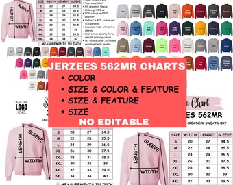 Jerzees 562MR Size and Color and Feature Chart No Editable