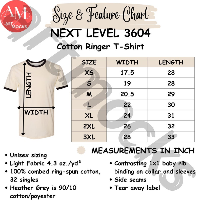 Next Level 3604 Ringer T-shirt Mockup Bundle: Front & Back (PNG Digital ...