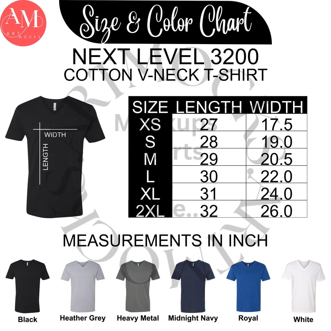 Next Level 3200 T-shirt Size Chart Bundle (instant Download, Non