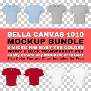 Maqueta Bella Canvas 1010, paquete de camisetas para bebé con microcanales para mujer, parte delantera y trasera, PNG, fondo transparente, BC 1010, tamaño, color, tabla de características incluida