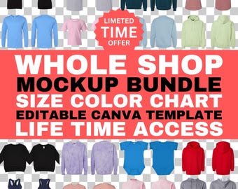 Conjunto de maquetas de ropa: Plantilla de Canva con tabla de tallas a color (descarga digital)