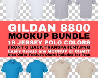 Gildan 8800 Polo Mockup Bundle: Front & Back (PNG, Transparent)