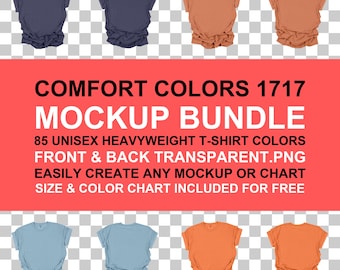 Comfort Colors 1717 Flat Lay Tshirt Mockup Bundle: Front, Back Views (PNG Digital Download)
