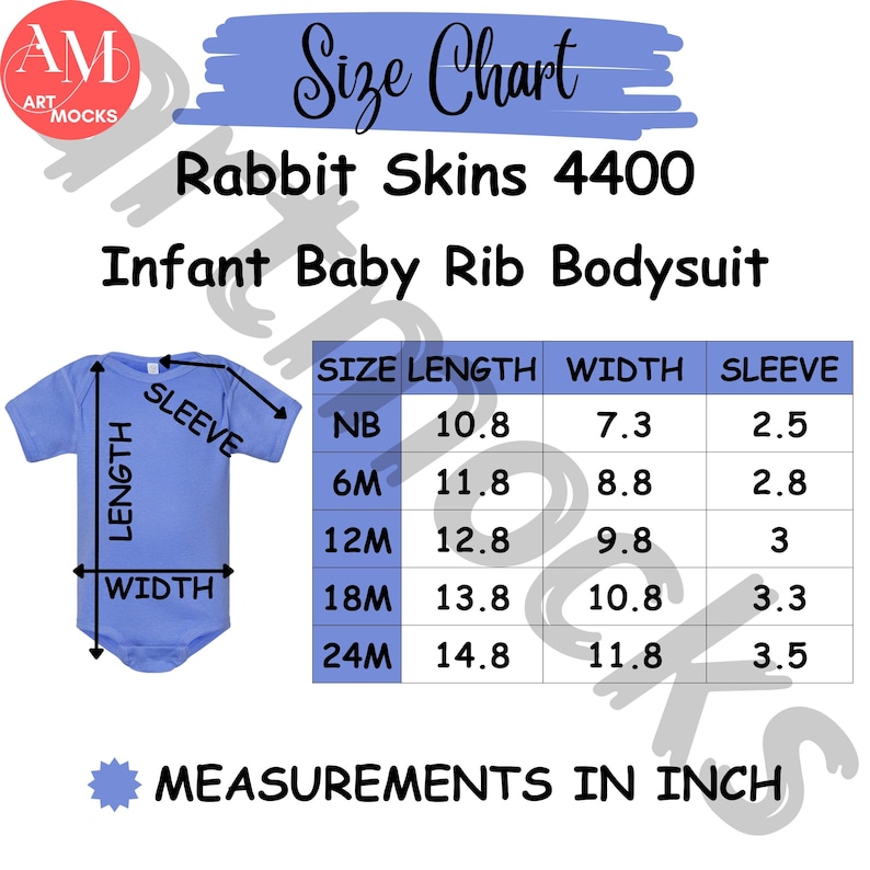 Rabbit Skins 4400 Bodysuit Chart: Size, Color & Feature (JPG Digital ...