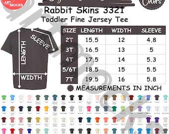 Tabela de tamanhos de camisetas infantis: Rabbit Skins 3321 (download digital)