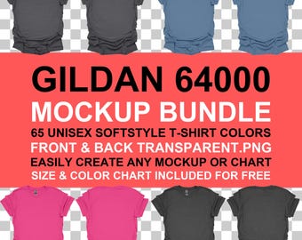 Gildan 64000 Softstyle Flat Lay Mockup - Front Back PNG Bundle