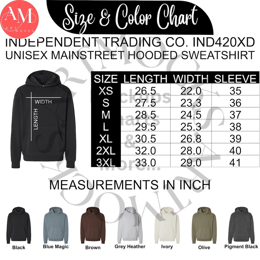 Sweatshirt Size Chart Bundle: Independent Trading Co IND420XD (PNG