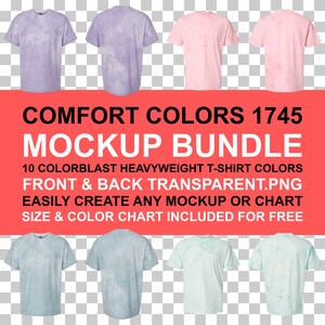 Comfort Colors 1745 Mockup Bundle Colorblast T-Shirt Front Back PNG Transparent Background | CC1745 Size Color Chart | Instant Download