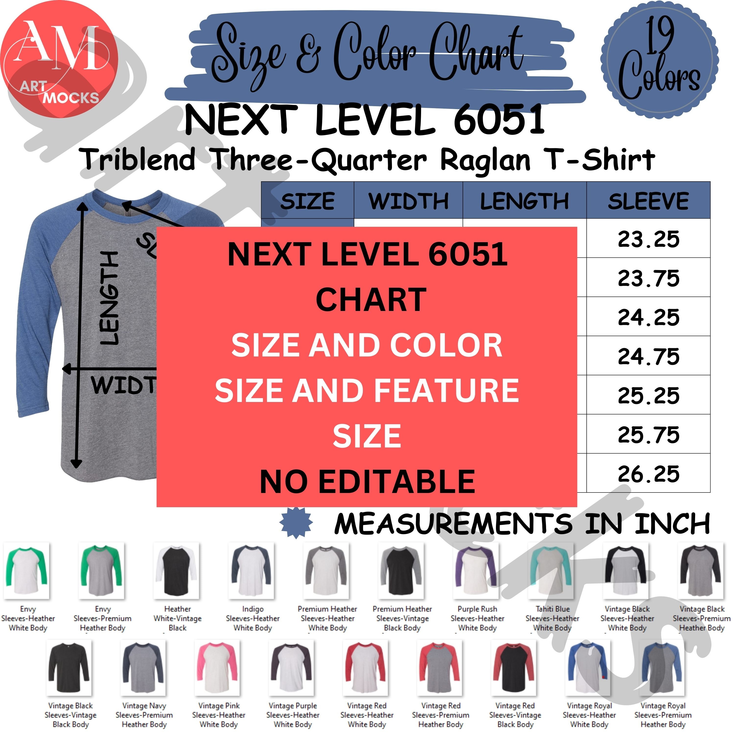 Next Level 6051 T-shirt Size Color Chart (digital Download) - Etsy