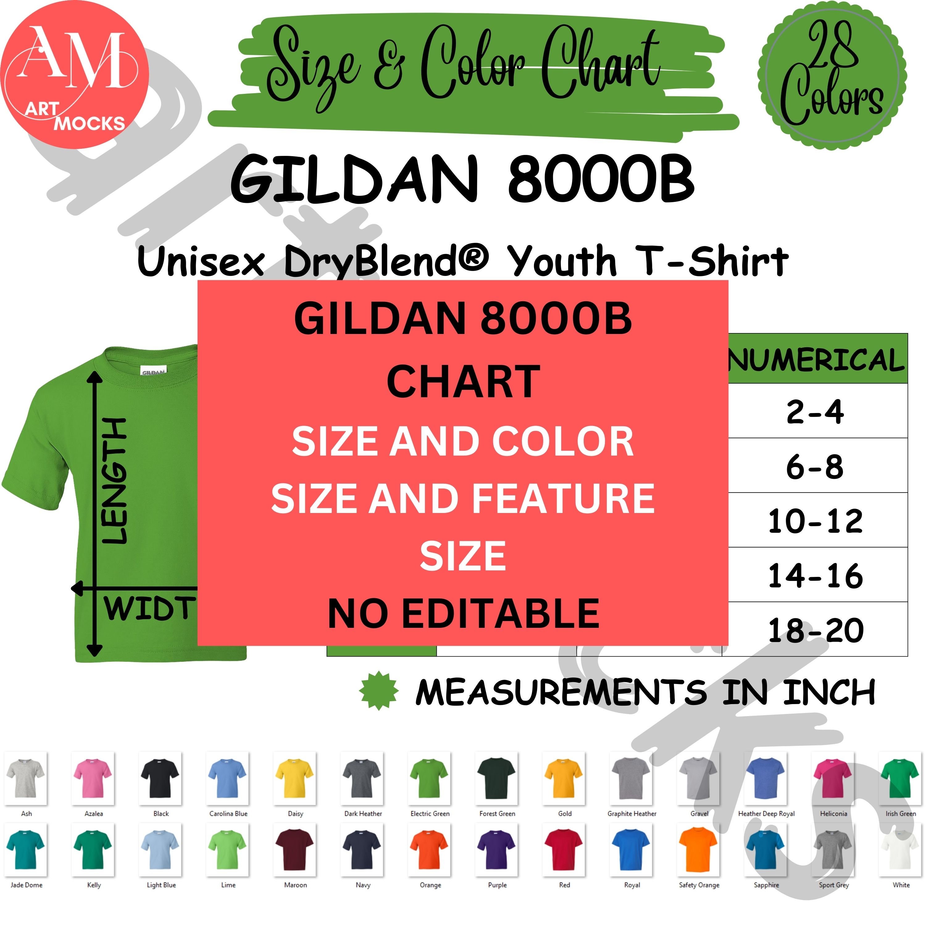 Gildan 8000B Youth T-shirt Size & Color Chart (digital Download Gildan 8000B Youth T-shirt Size & Color Chart (digital Download