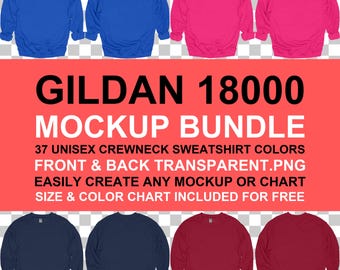 Gildan 18000 Flat Lay Crewneck Mockup Bundle: Front, Back Views (PNG Digital Download)