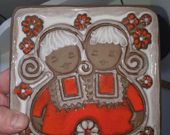 Russian wallplate with pretty girls,  26 cm