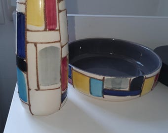 Set of matching bowl and vase, Strehla, East Germany