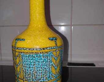 Unique yellow and green bottle vase, Italy 23 cm