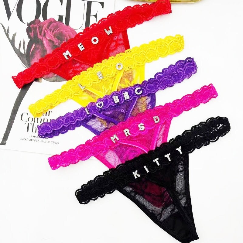 2Pcs Custom Letter Lace Thong Panties for Women Sexy DIY Name G
