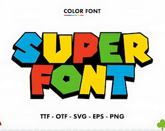 Super Font, colorful super font bundle, super bundle  | PNG | SVG | Eps | Dfx | super mario font for cricut Digital download