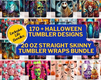170+ Halloween Becher Wrap Bundle, 20 oz Skinny Becher Sublimation Design, digitaler Download, gerade & Becher Wrap PNG